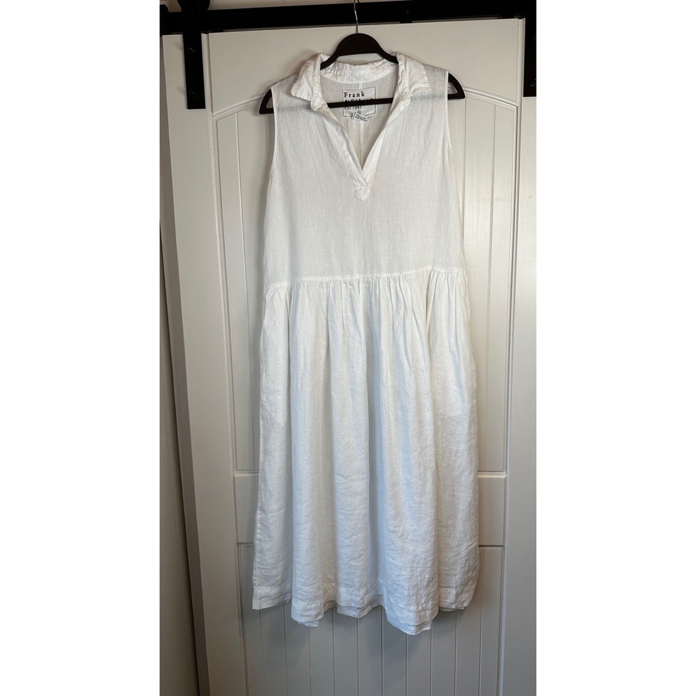 Frank & Eileen Daphne White Washed 100% Linen Sleeveless Drop Waist Midi Dress - Picture 5 of 8